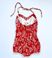 Load image into Gallery viewer, Red Tropical Print One-Piece Cotton  1940s Catalina Swimsuit